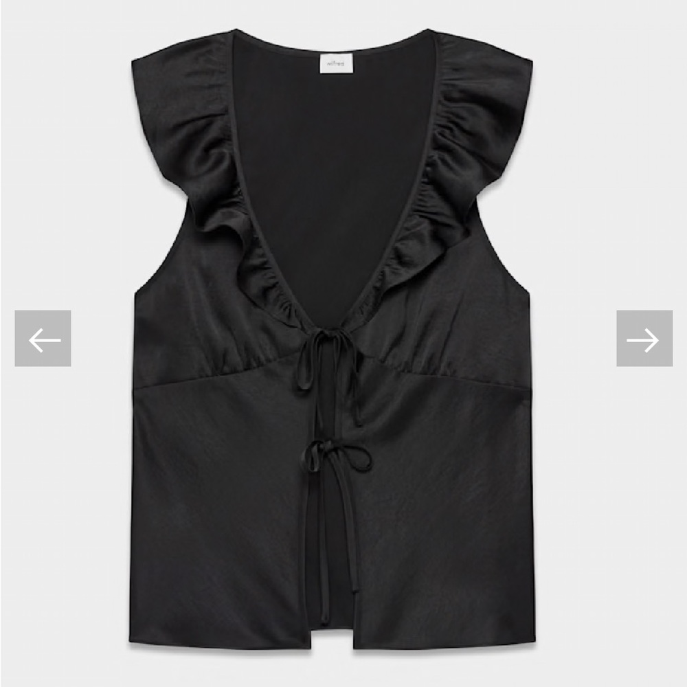 Aritzia Black Ruffle Tie-Front Blouse